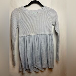 Urban Outfitters Kimchi Blue Knit Babydoll Pleated Peplum Sweater Baby Blue Y022